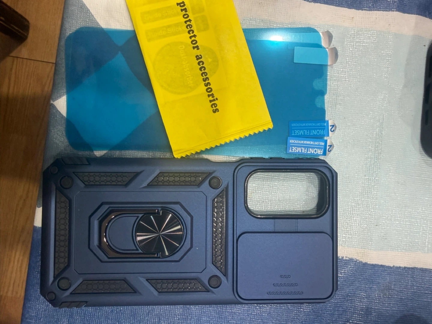 Blue Protective Phone Case with Ring Holder and Screen Protector