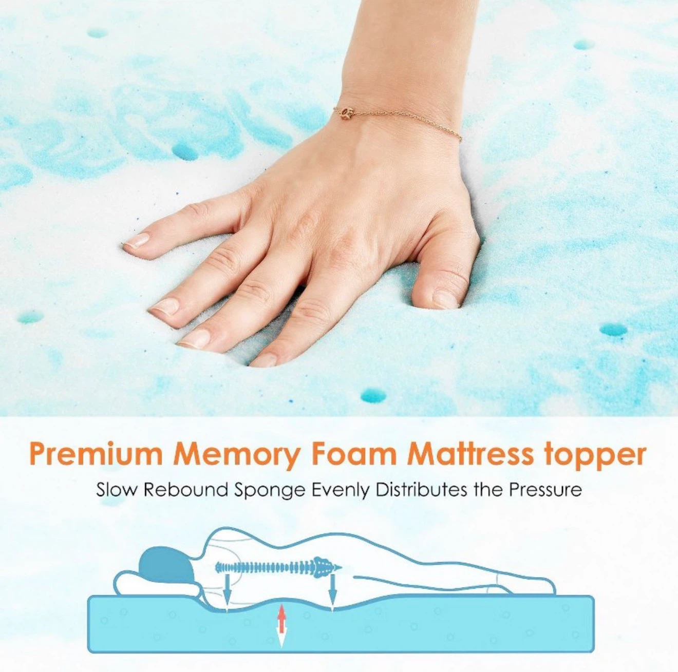 JIONJOY 3inch Gel Memory Foam Queen Mattress Topper - Blue - photo 2