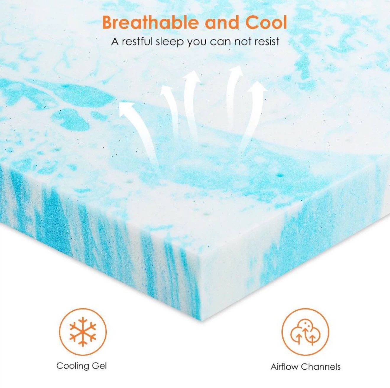 JIONJOY 3inch Gel Memory Foam Queen Mattress Topper - Blue - photo 4