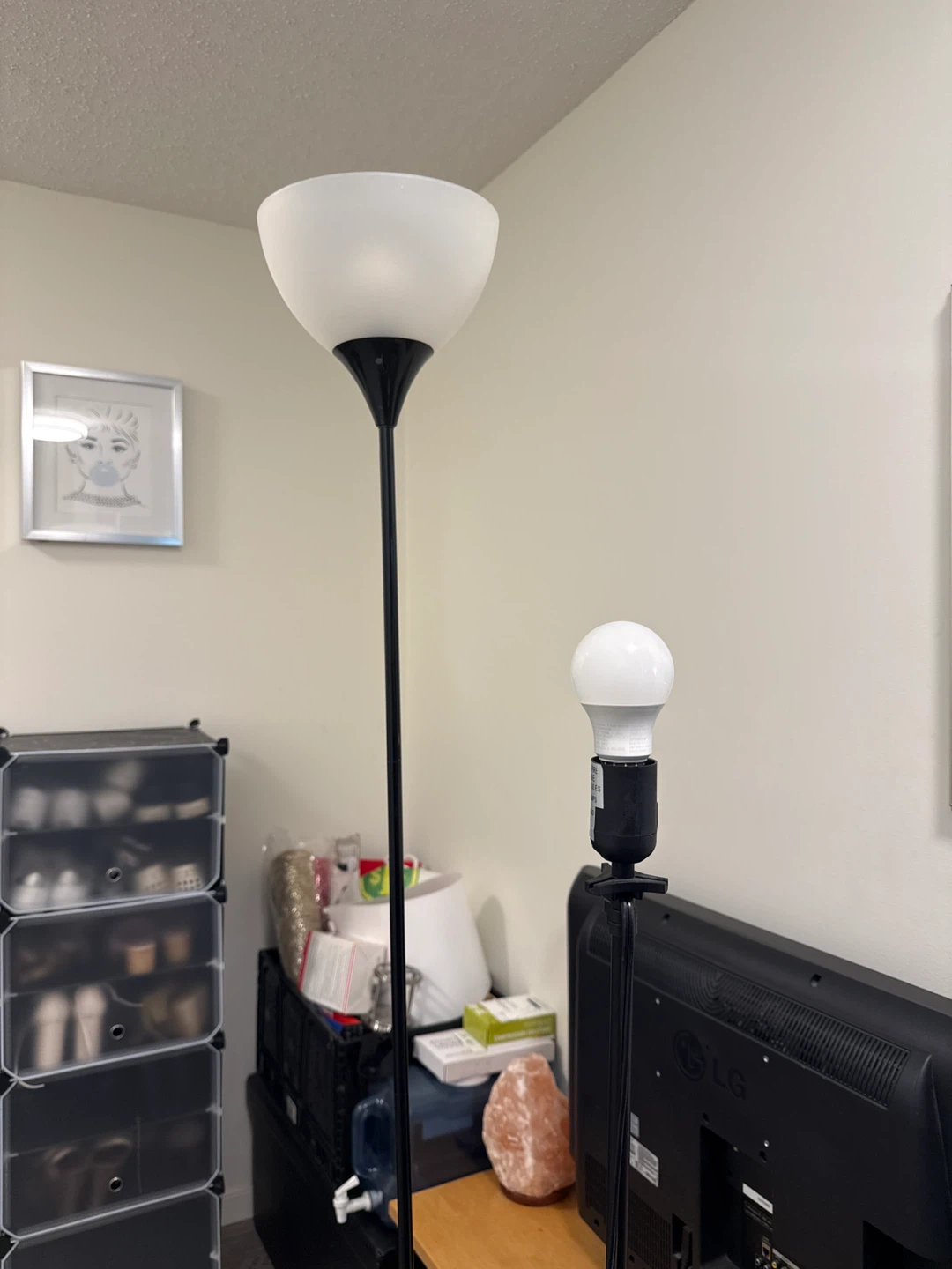 Black Floor Lamp with White Shade