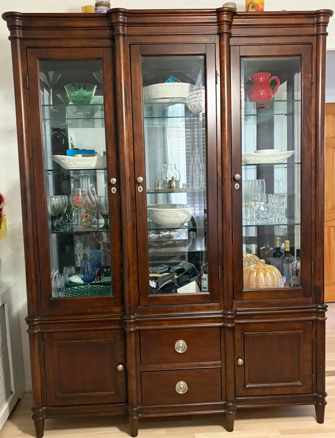 Wooden China Cabinet with Glass Doors