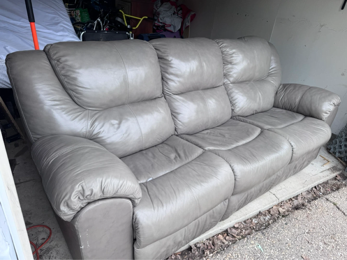 Grey Leather 3-Seater Reclining Sofa