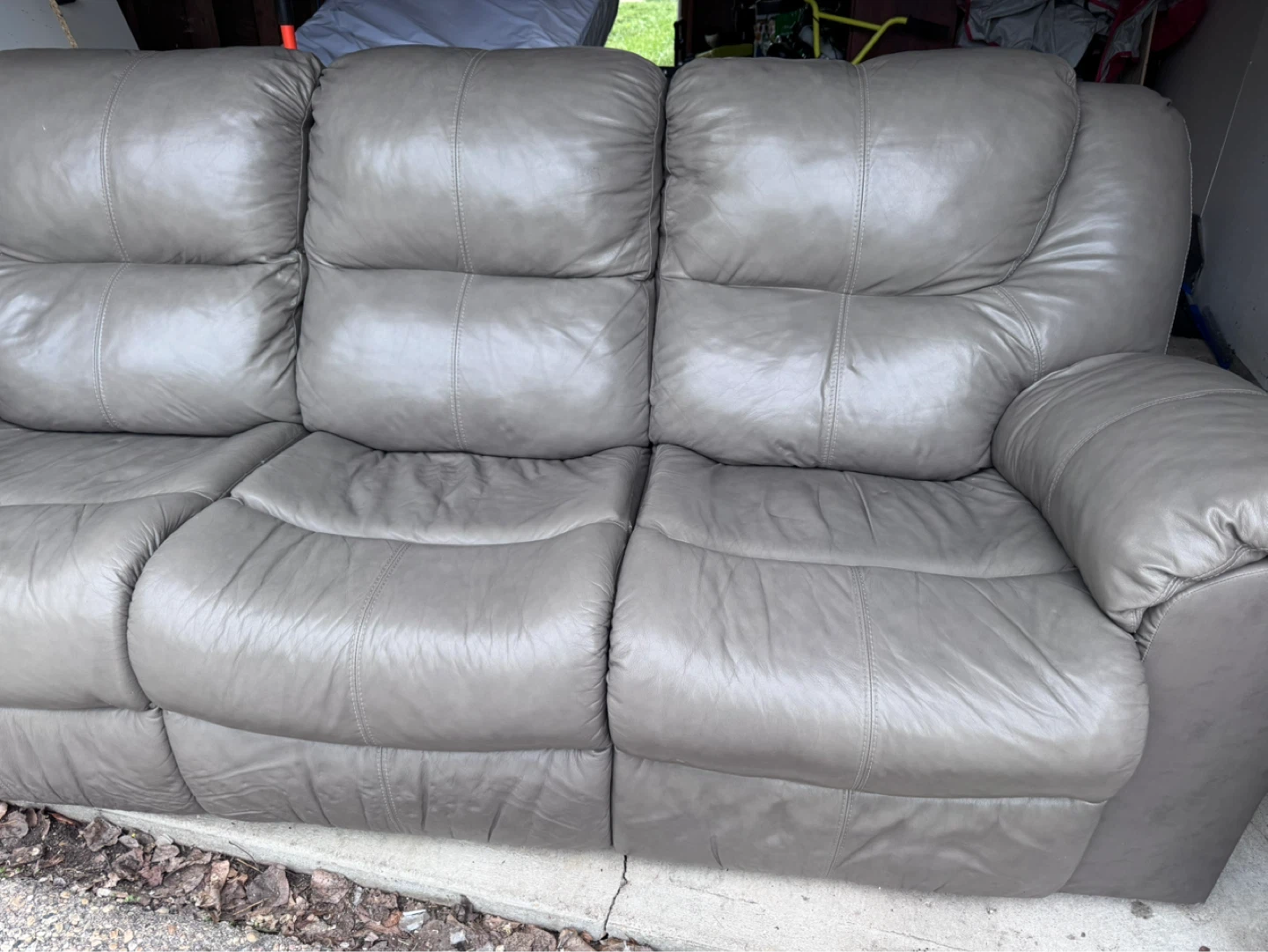 Grey Leather 3-Seater Reclining Sofa - photo 2