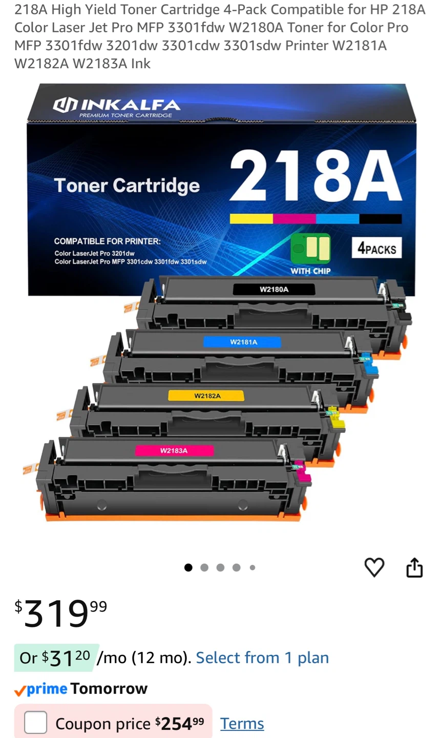 218A Toner Cartridge 4-Pack  Pro MFP 3201dw