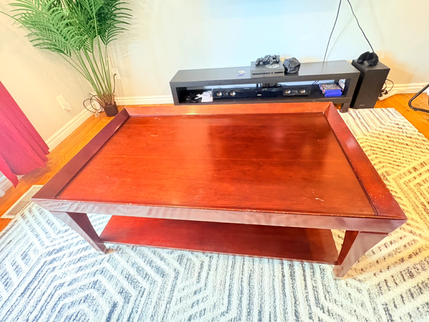 Cherry oak heavy Wooden Coffee Table with Lower Shelf