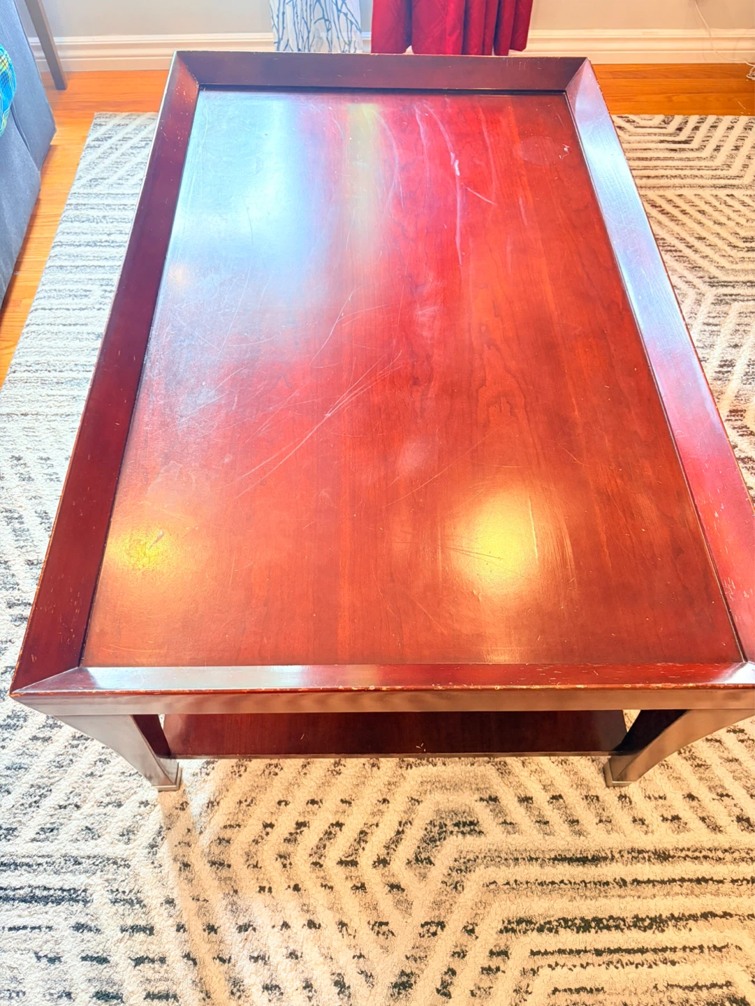 Cherry oak heavy Wooden Coffee Table with Lower Shelf - photo 3