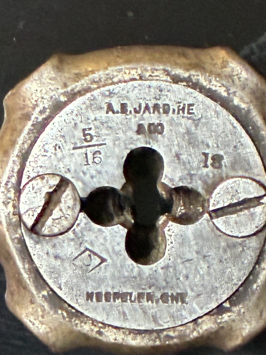 Antique Vintage A.B. Jardine & Co 5/16-18 Split Threading Die - photo 4