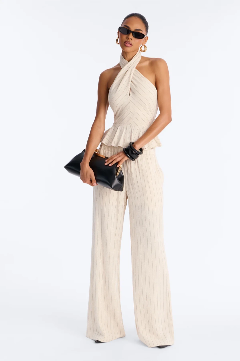 Cream Striped Halter Neck Peplum Top - photo 2