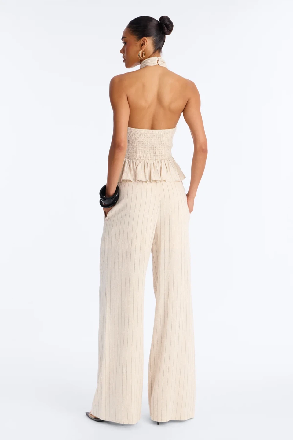Cream Striped Halter Neck Peplum Top - photo 3
