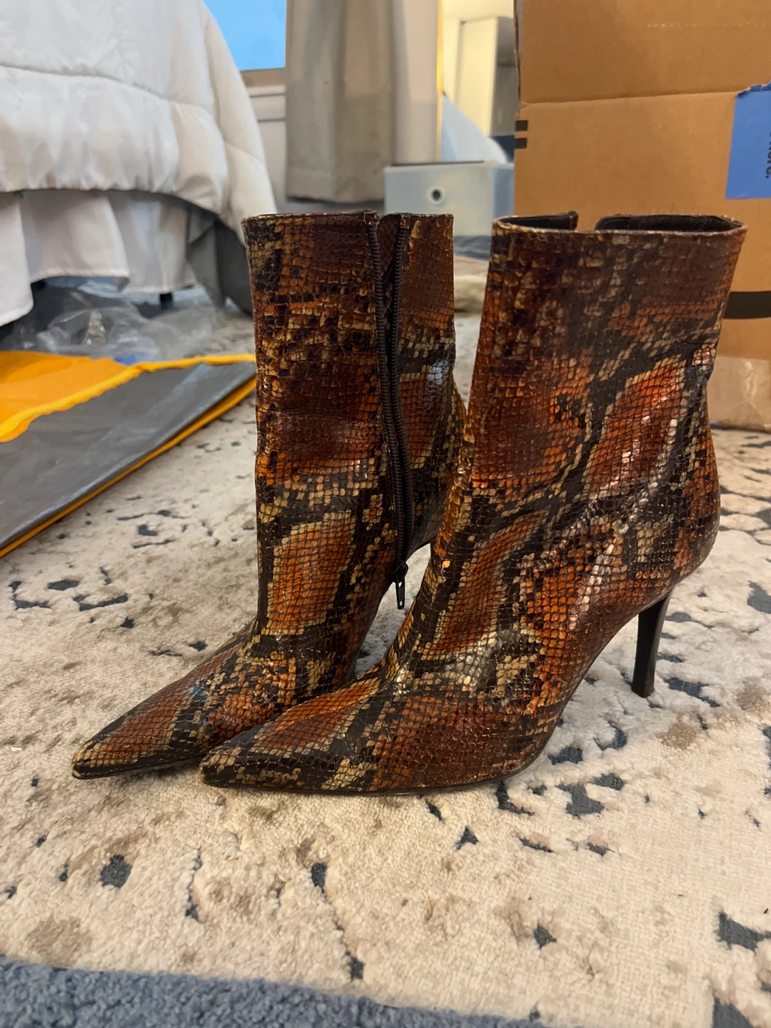 Stuart Weitzman Snake Print Ankle Boots Size 6W