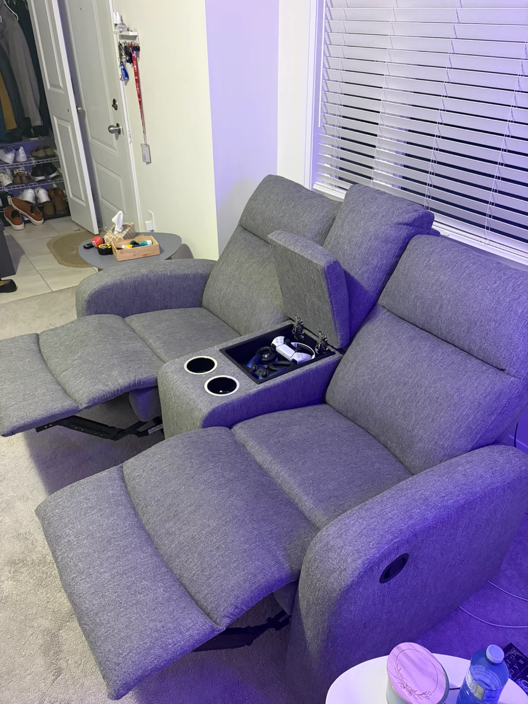 Grey Double Recliner Loveseat with Cup Holders