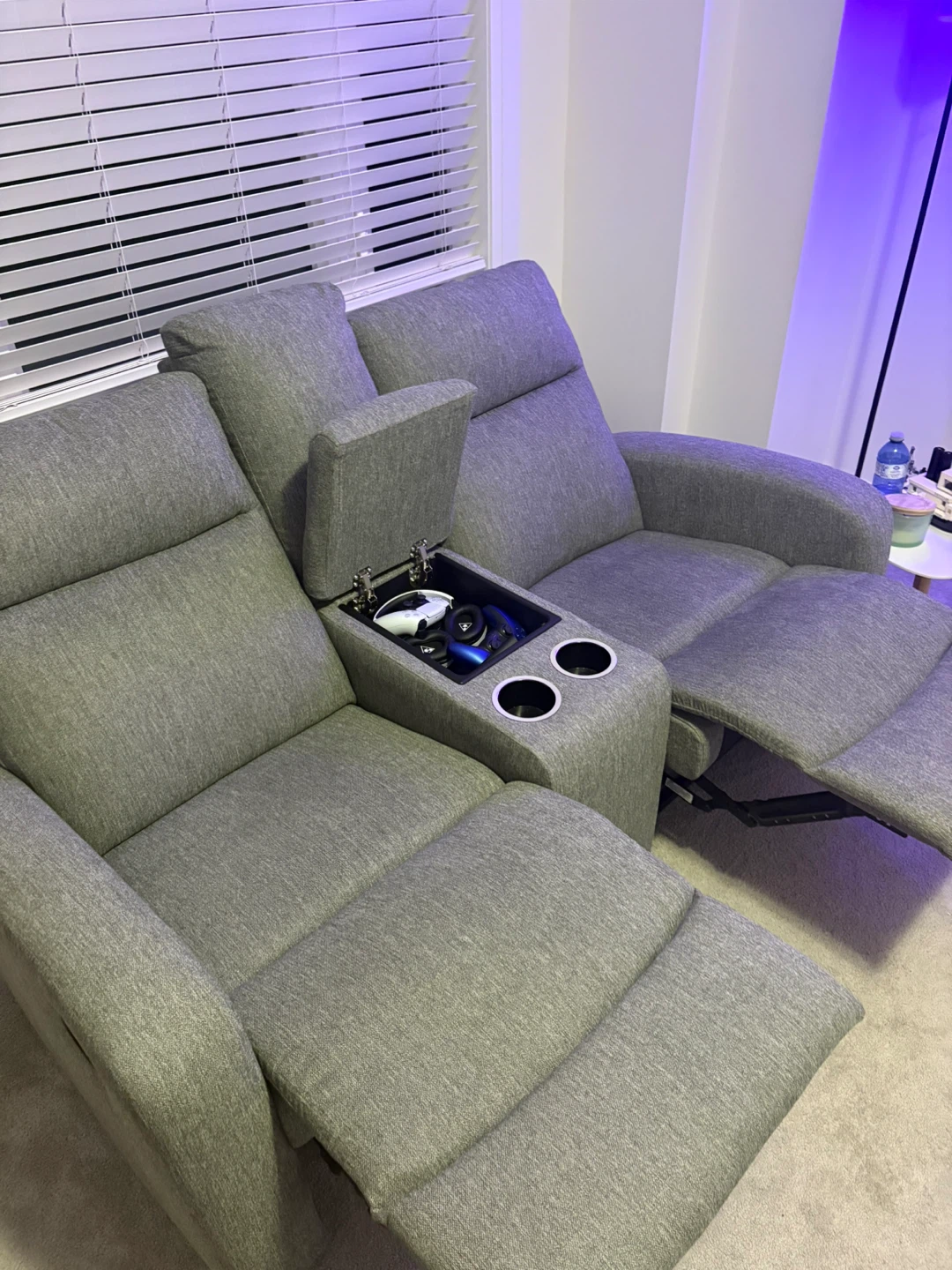 Grey Double Recliner Loveseat with Cup Holders - photo 2