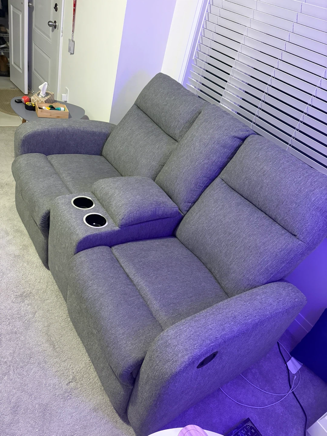Grey Double Recliner Loveseat with Cup Holders - photo 3