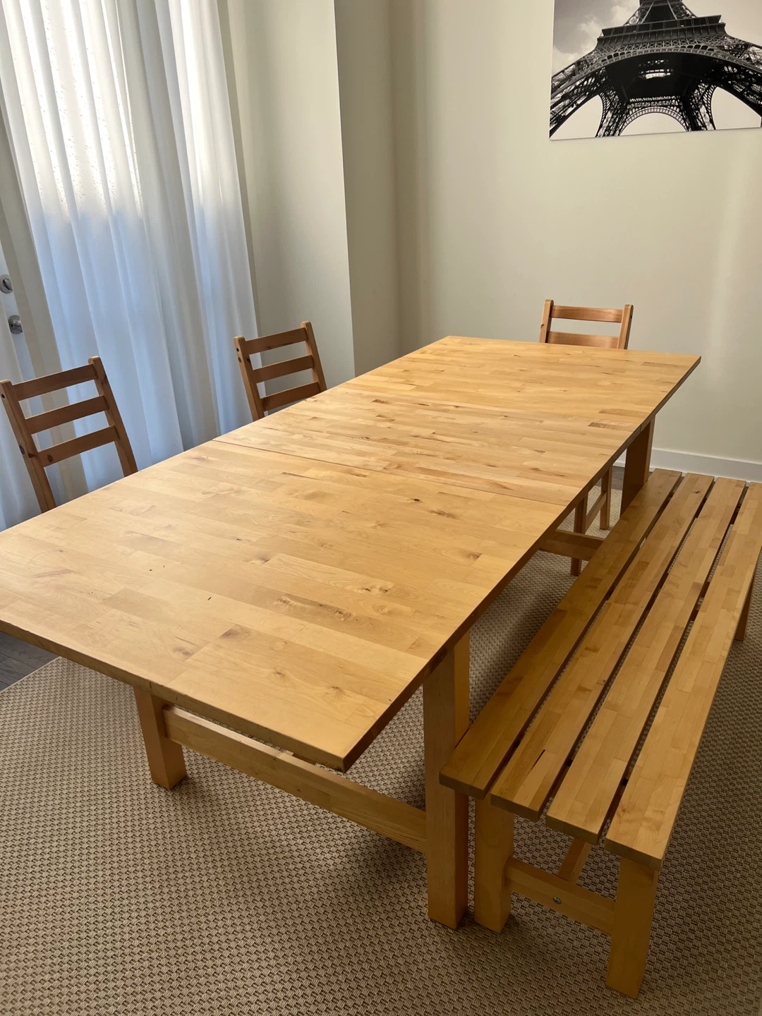 Extendable Dining Table and Bench Set - Light Wood