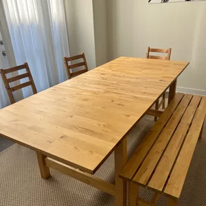 Extendable Dining Table and Bench Set - Light Wood