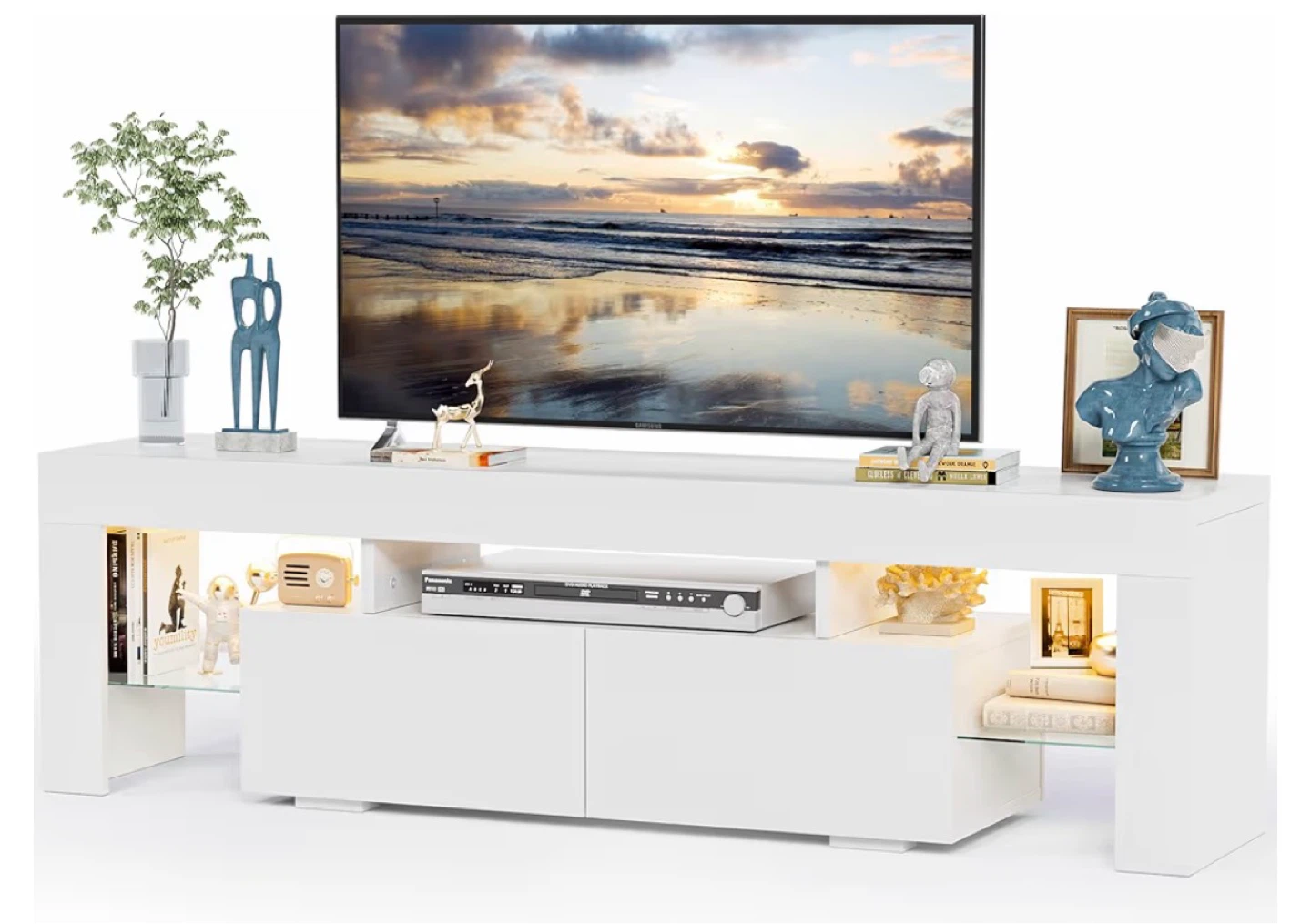White Modern TV Stand with Storage