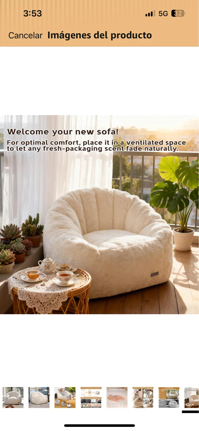 White Fluffy Bean Bag Chair - photo 2