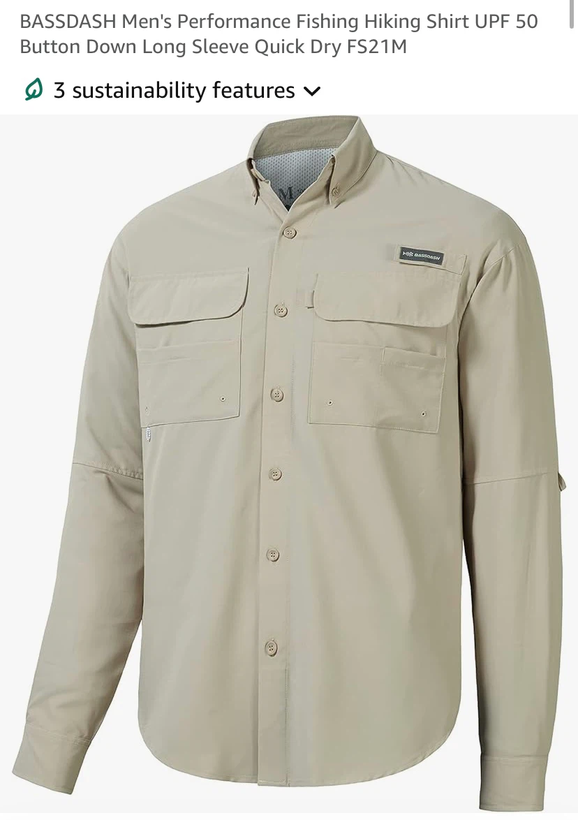NWT BASSDASH Men's Performance Fishing Hiking Shirt UPF 50