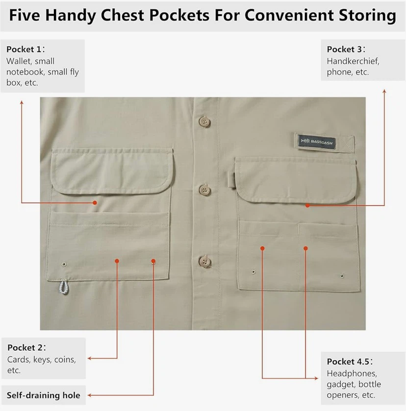 NWT BASSDASH Men's Performance Fishing Hiking Shirt UPF 50 - photo 4