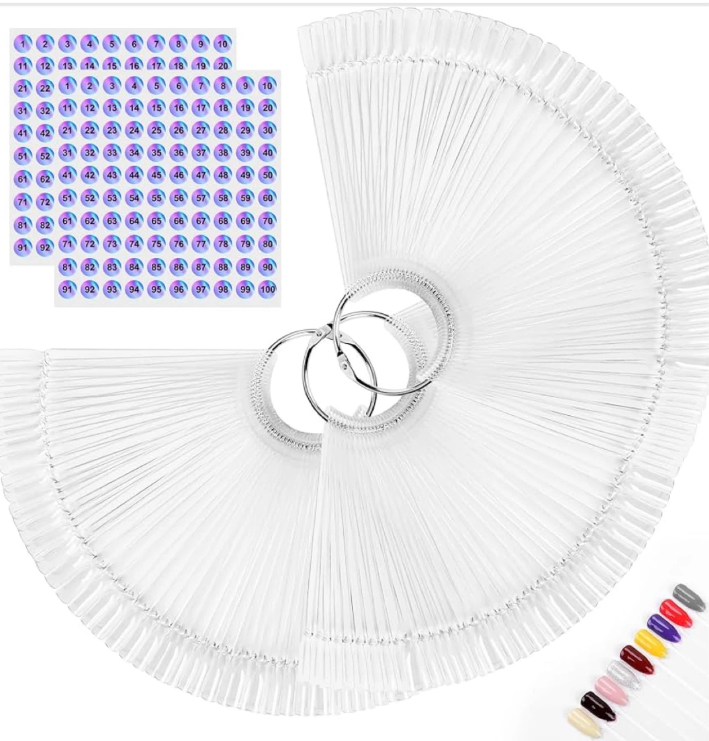 150Pcs Nail Swatches Sticks with rings n number stickers