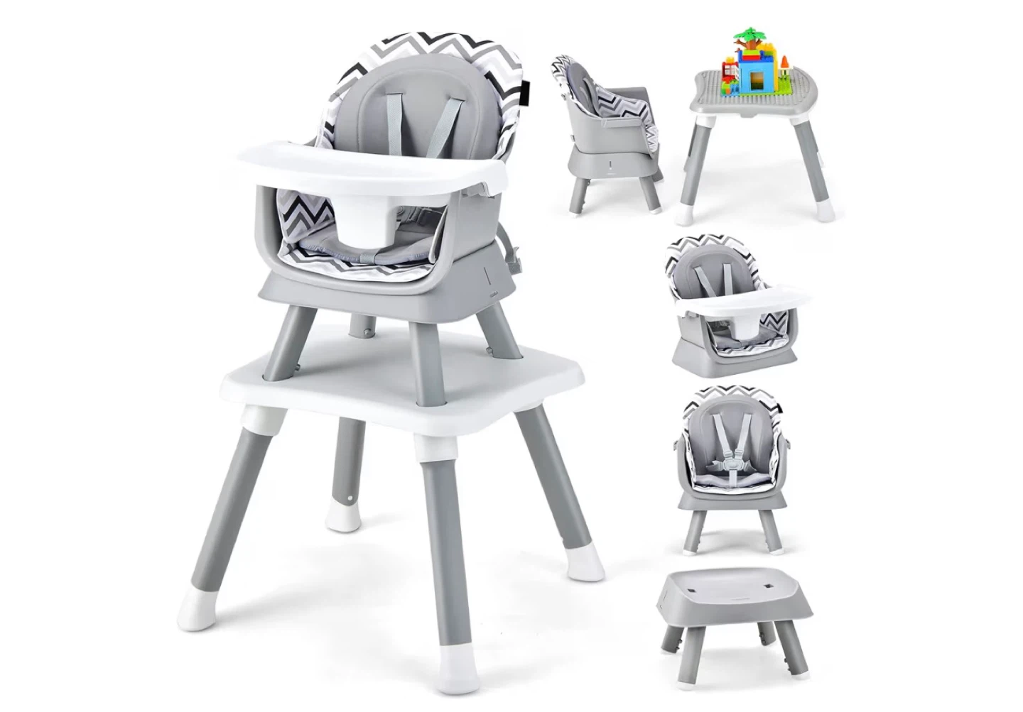 Grey Baby High Chair with Tray and Footrest