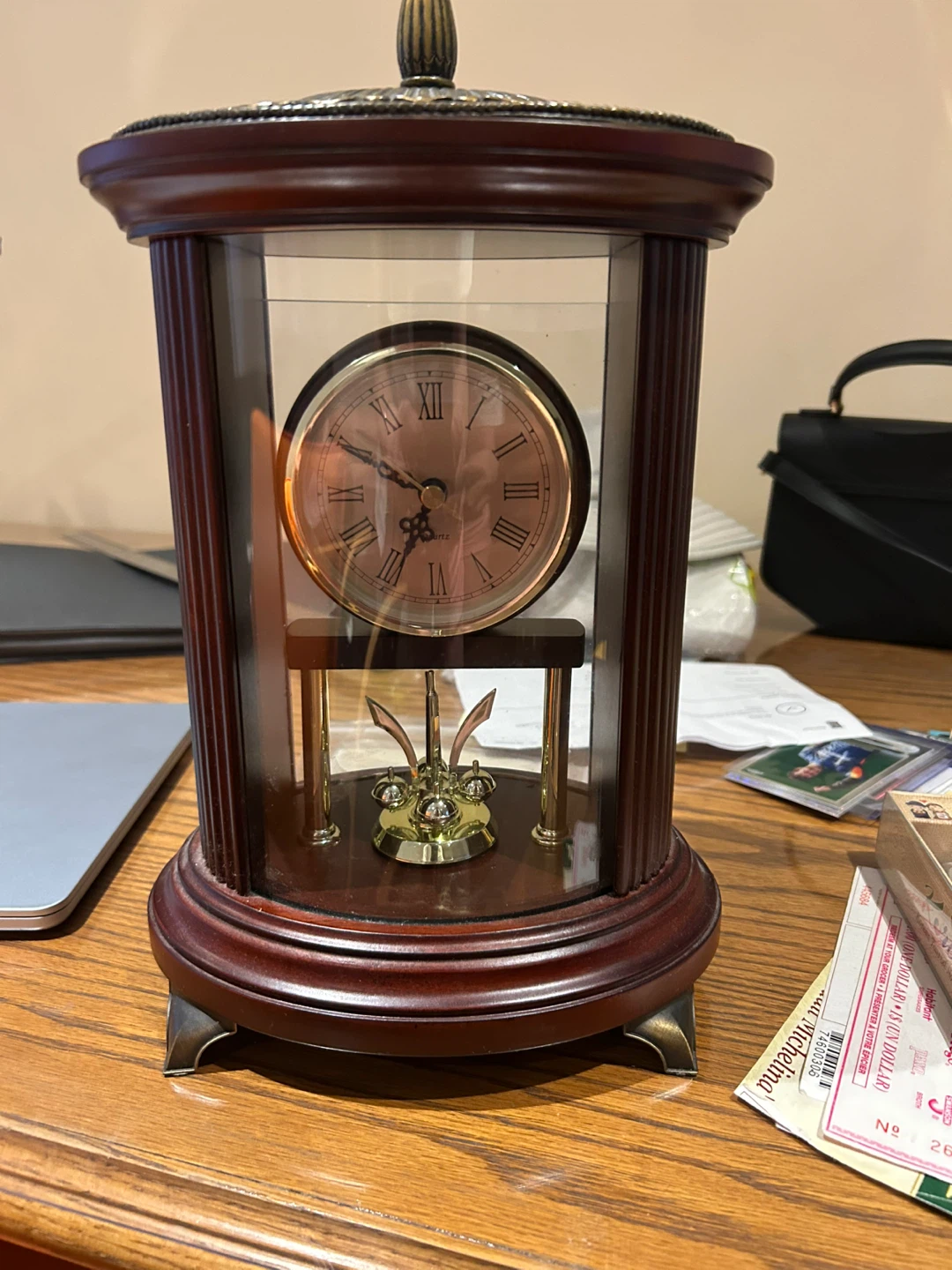 Wooden Mantel Clock with Pendulum