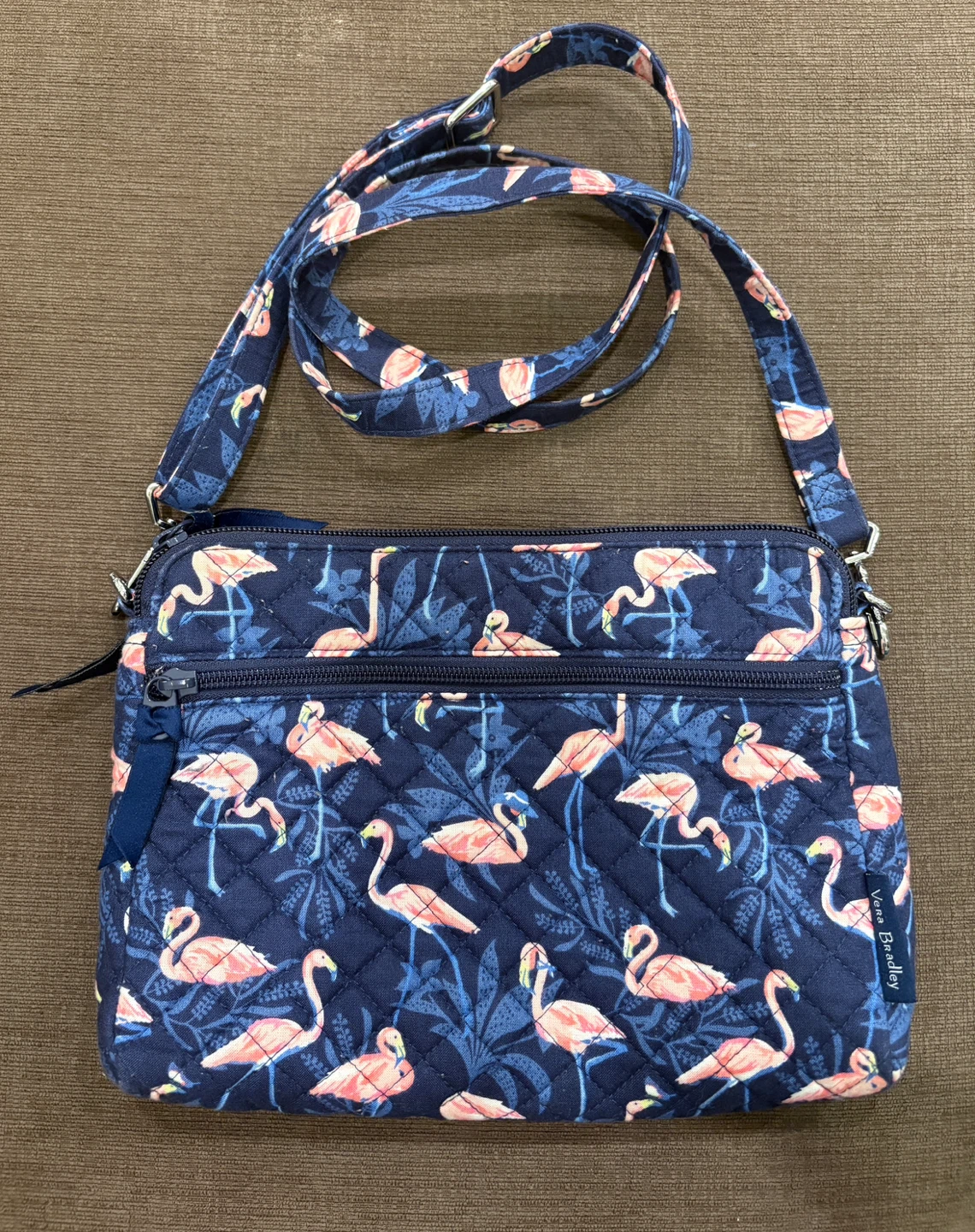 Vera Bradley Flamingo Party Blue Cotton Crossbody Purse