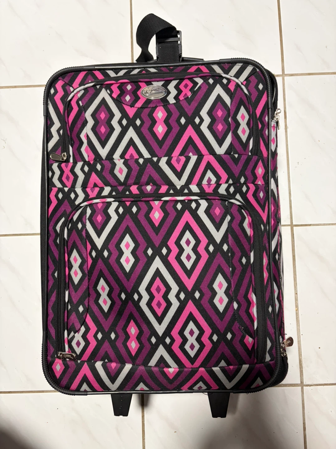Pink and Grey Geometric Rolling Suitcase
