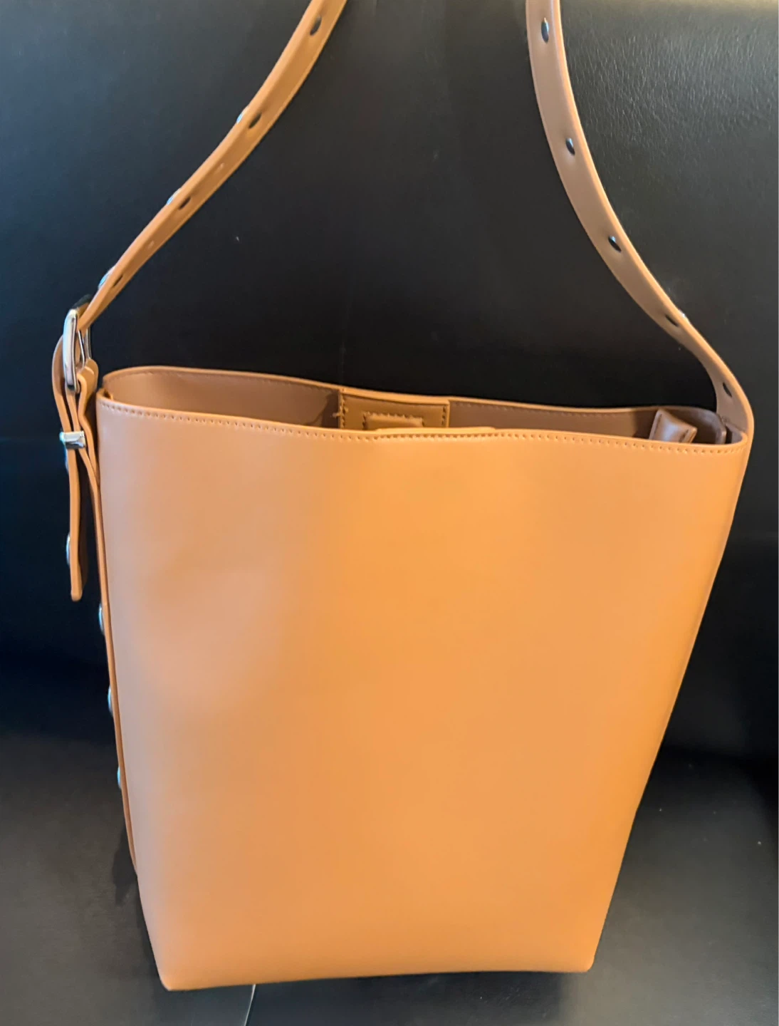 Tan Faux Leather Bucket Bag with Studs - photo 2