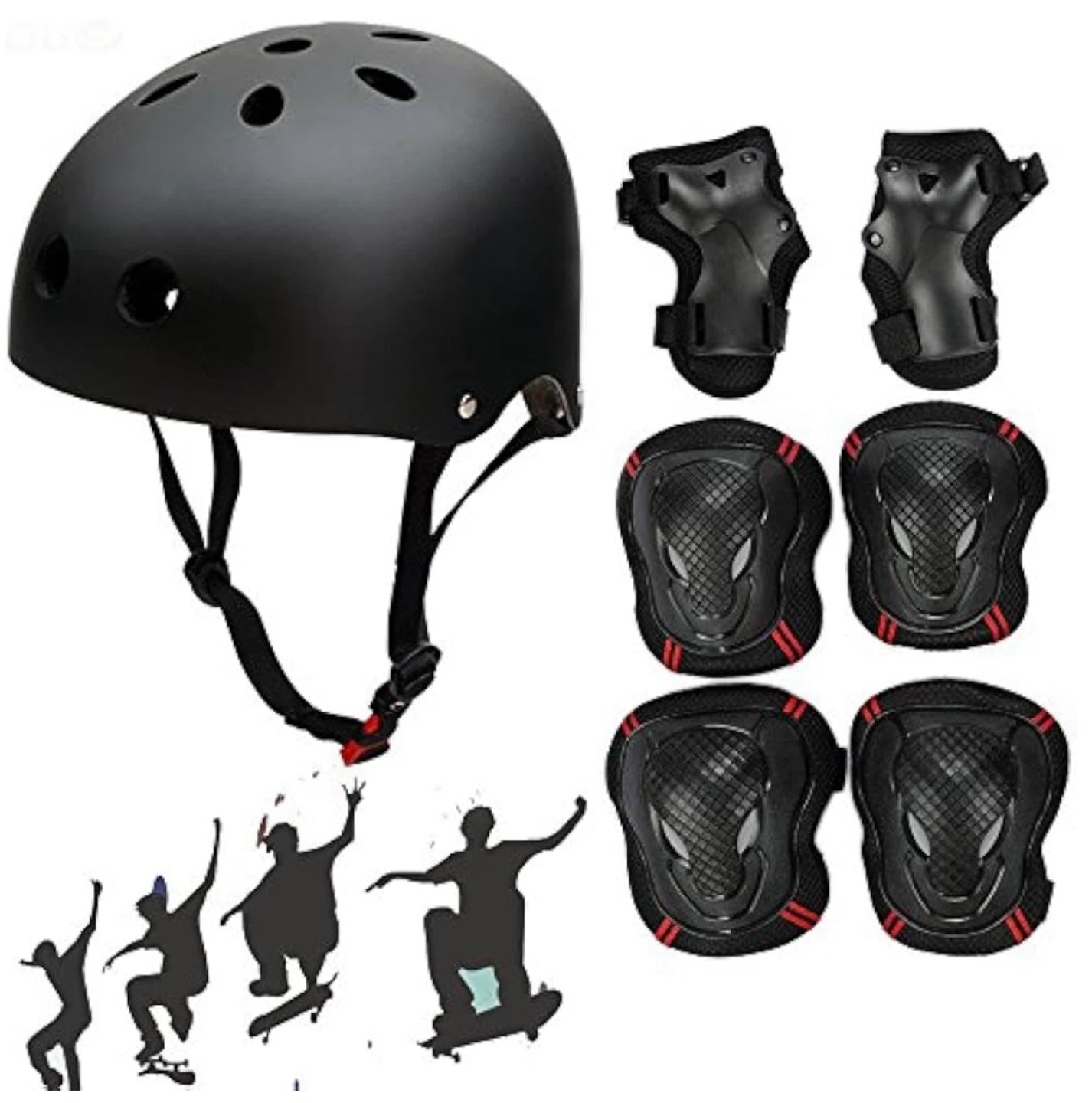 Black Helmet and Protective Gear Set for Skating