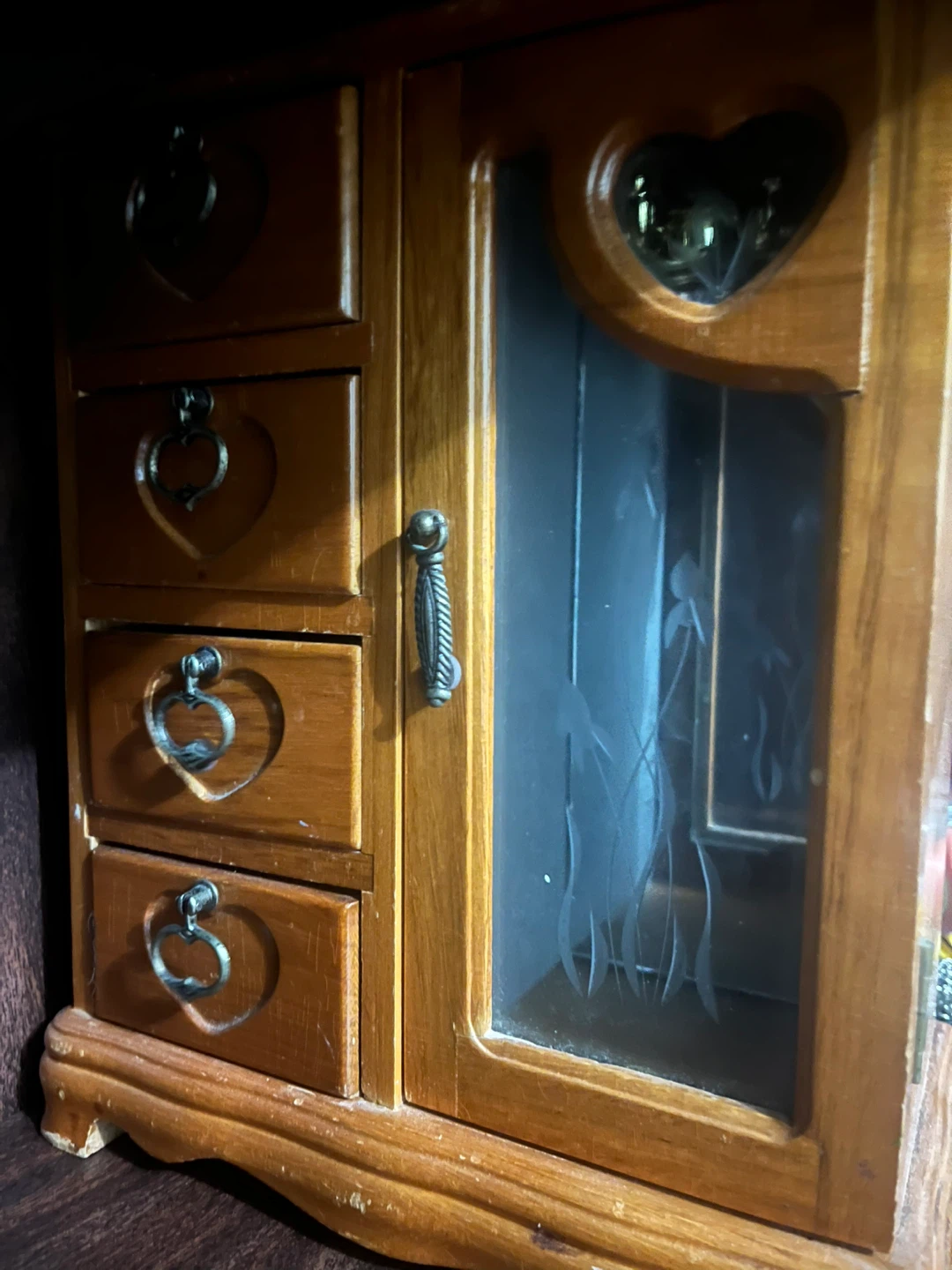 Wooden Jewellery Box with Heart Drawers