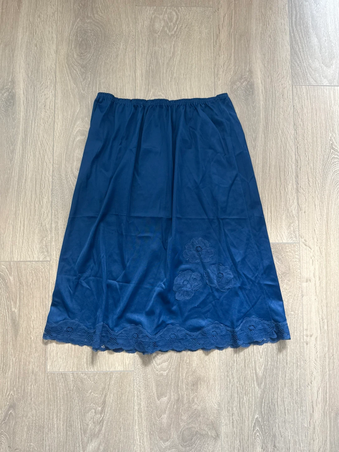 Blue Vintage Maxi Skirt with Lace Trim