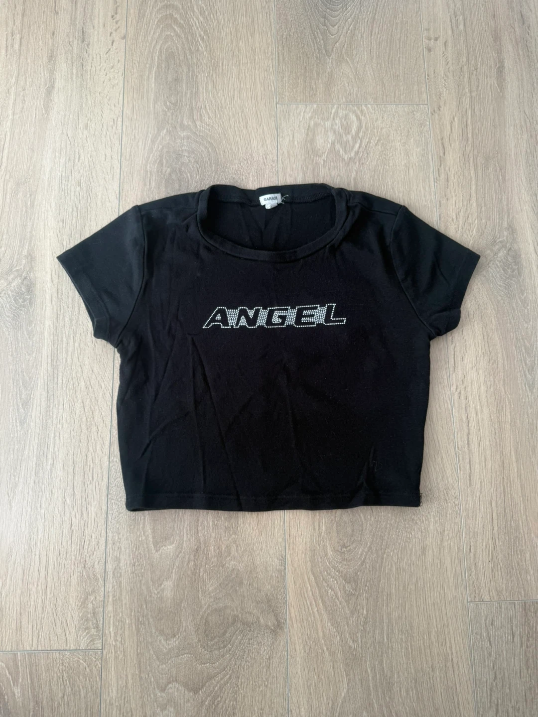 GARAGE Black 'ANGEL' Rhinestone Crop Top