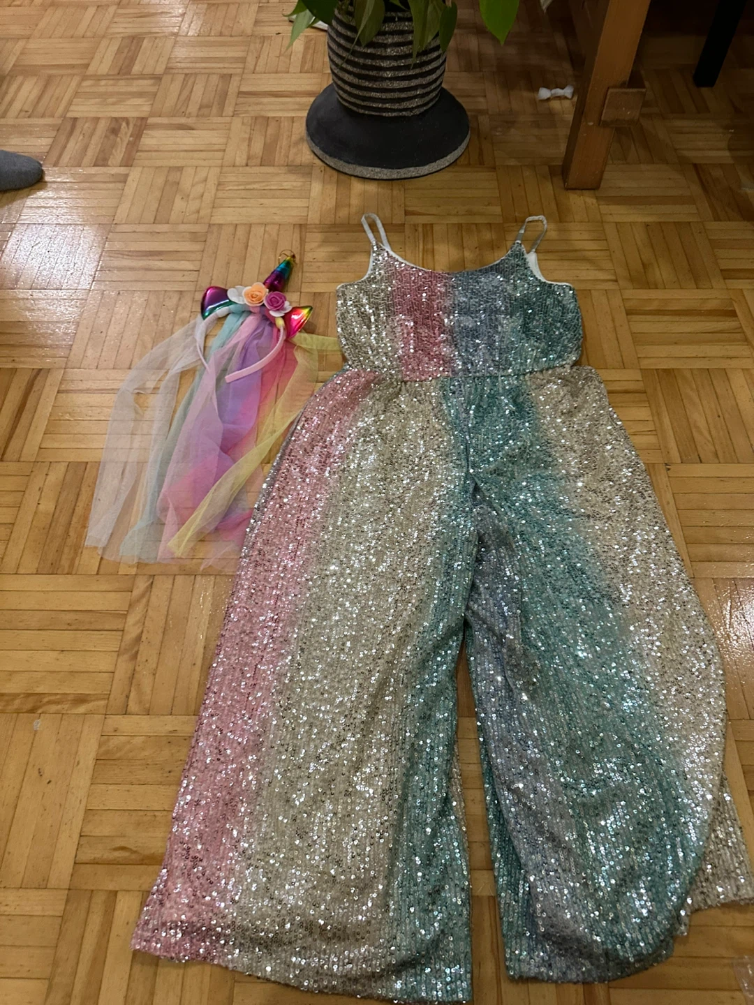Sparkly Rainbow Unicorn Jumpsuit with Headband - photo 2