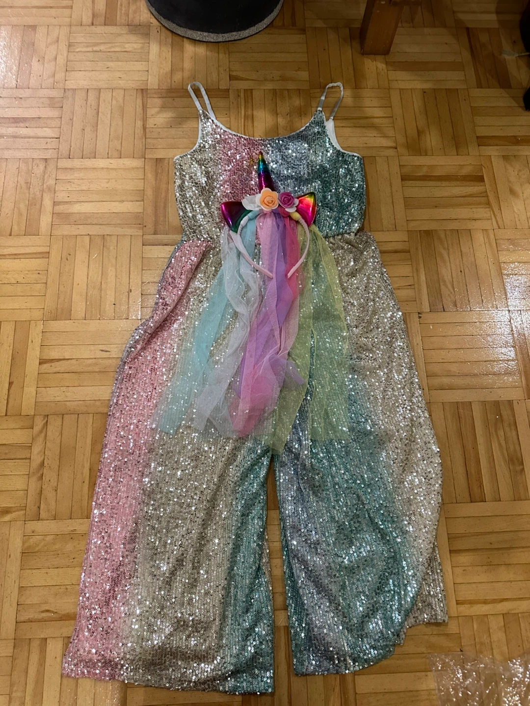 Sparkly Rainbow Unicorn Jumpsuit with Headband - photo 3