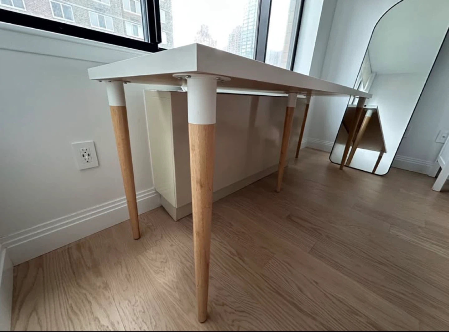 MOVING SALE - Large White Desk with Wooden Legs - photo 2