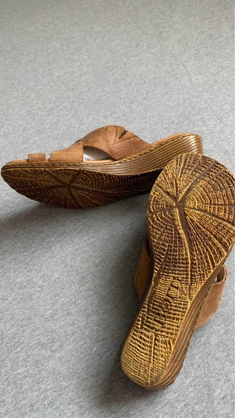 Light Brown Leather Wedge Sandals - Size 9 - photo 2