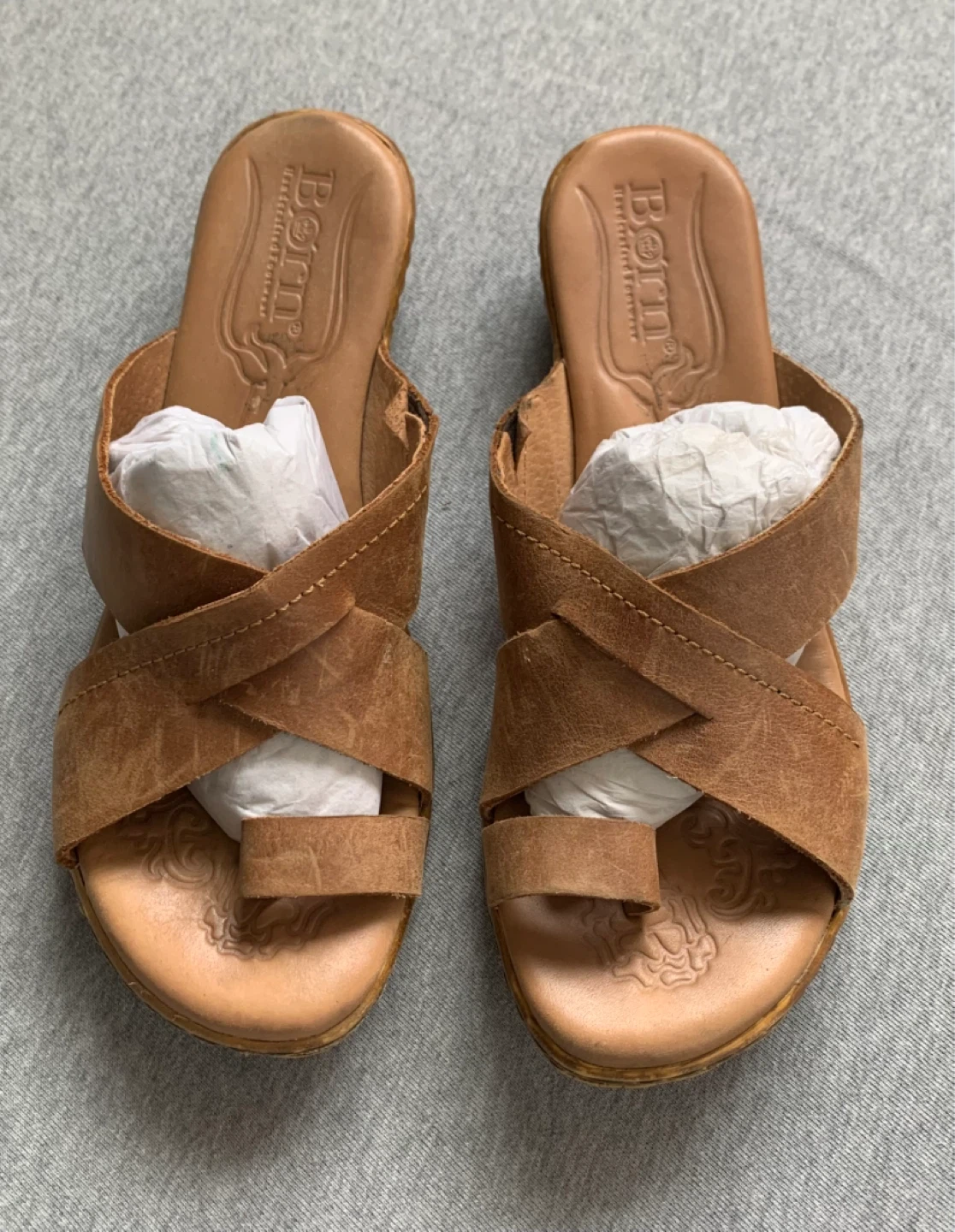 Light Brown Leather Wedge Sandals - Size 9