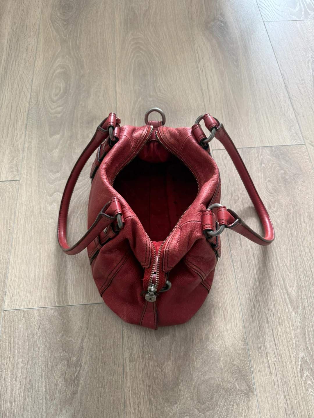 Red Fossil Leather Vintage Satchel Handbag - photo 4