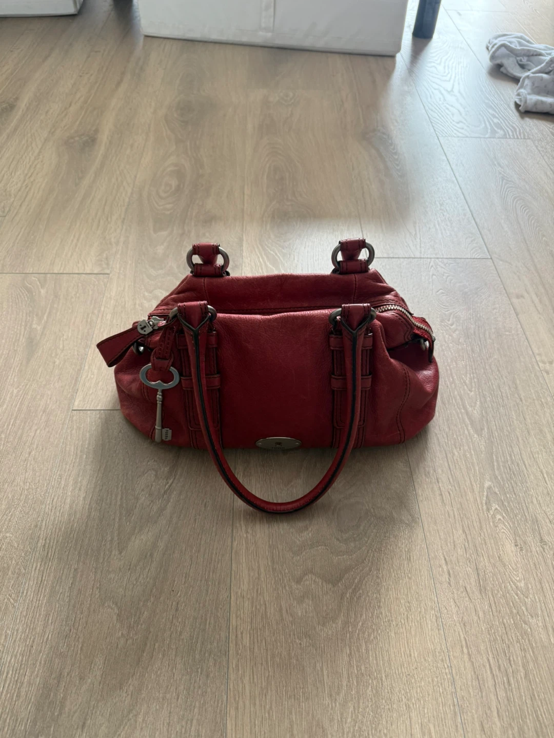 Red Fossil Leather Vintage Satchel Handbag - photo 5