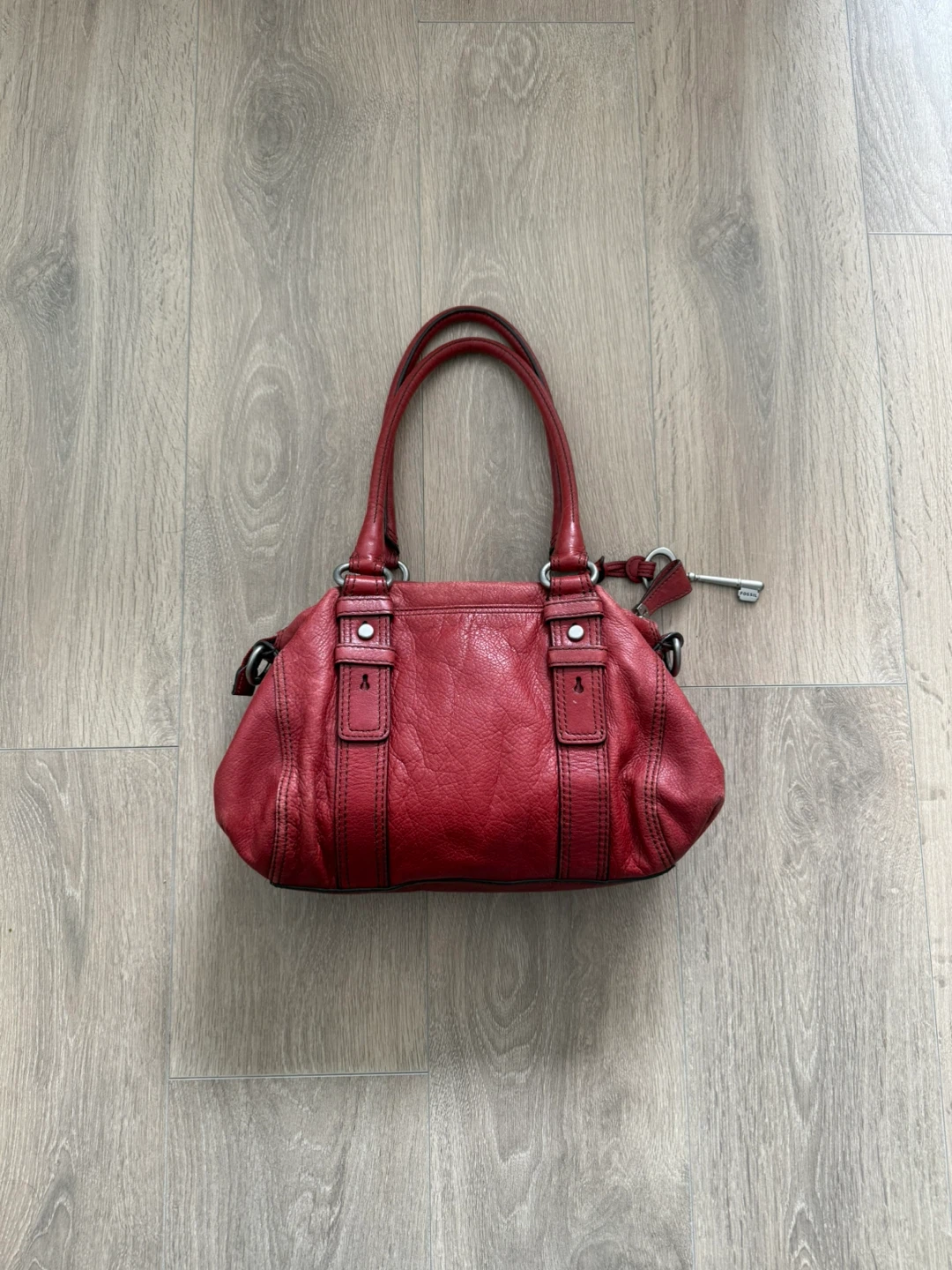 Red Fossil Leather Vintage Satchel Handbag - photo 2