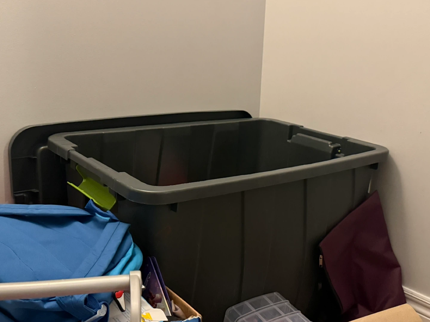 Dark Grey Plastic Storage Bin with Lid