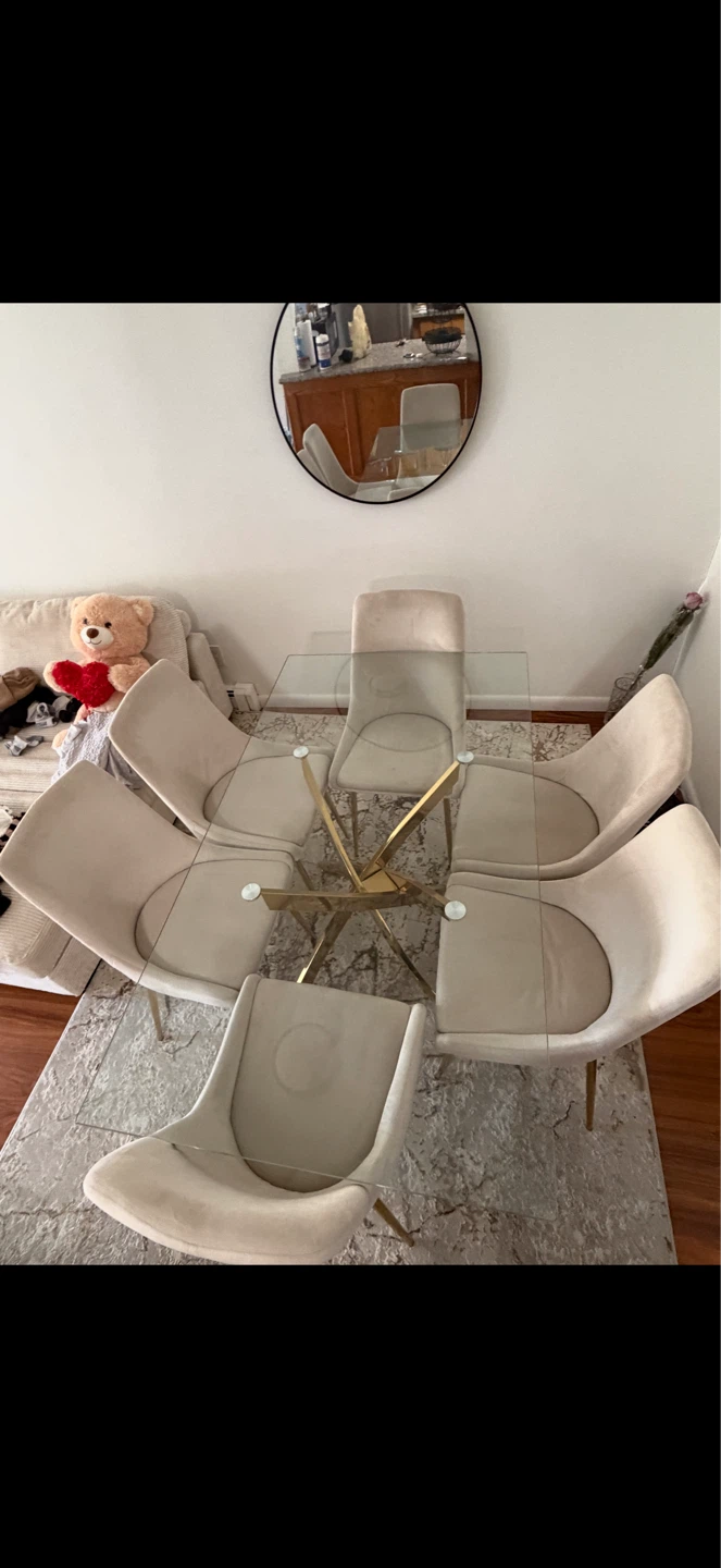 Glass Dining Table with 6 Chairs