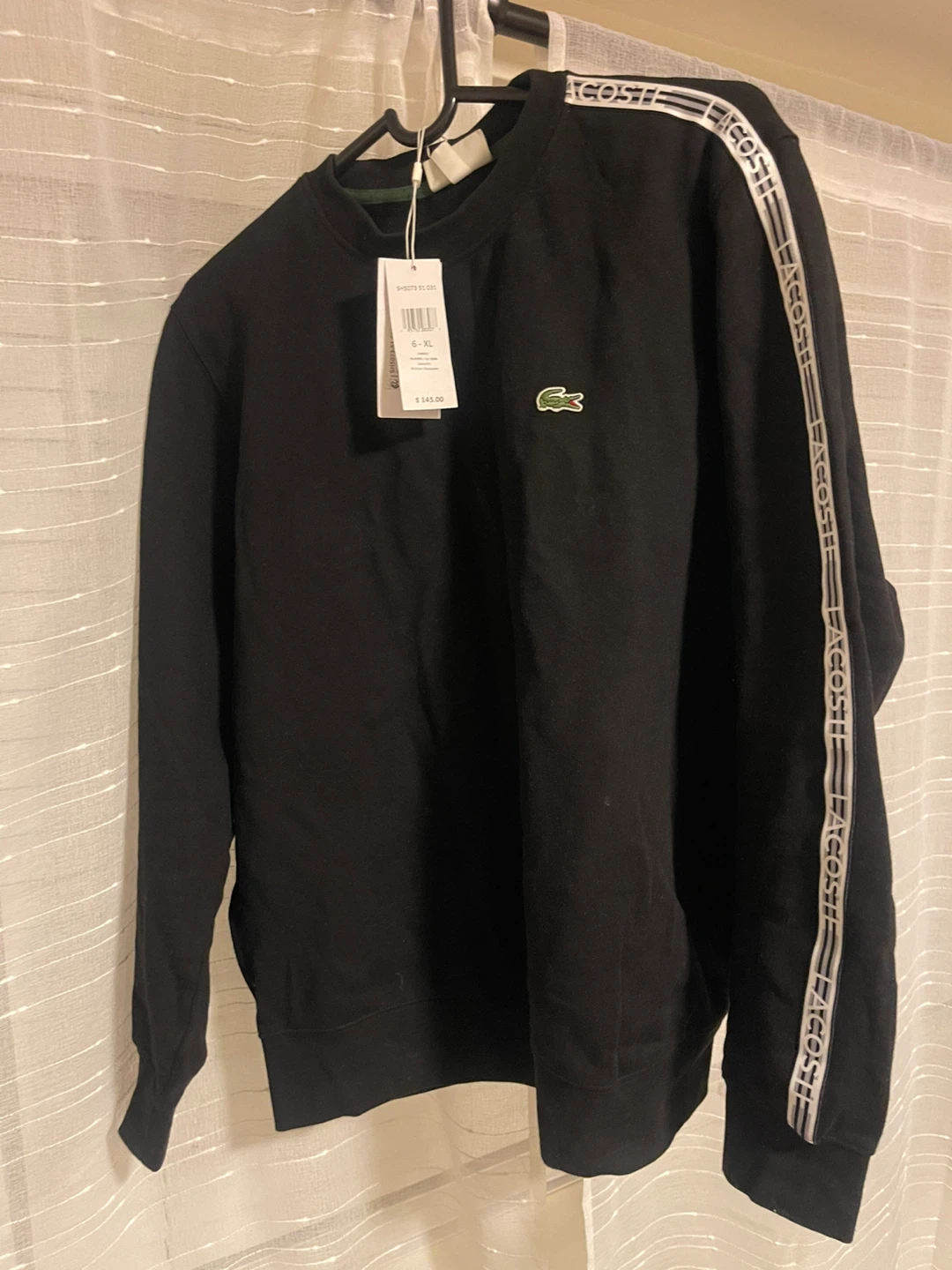 Lacoste Black Crewneck Sweatshirt with Logo Tape - 6-XL