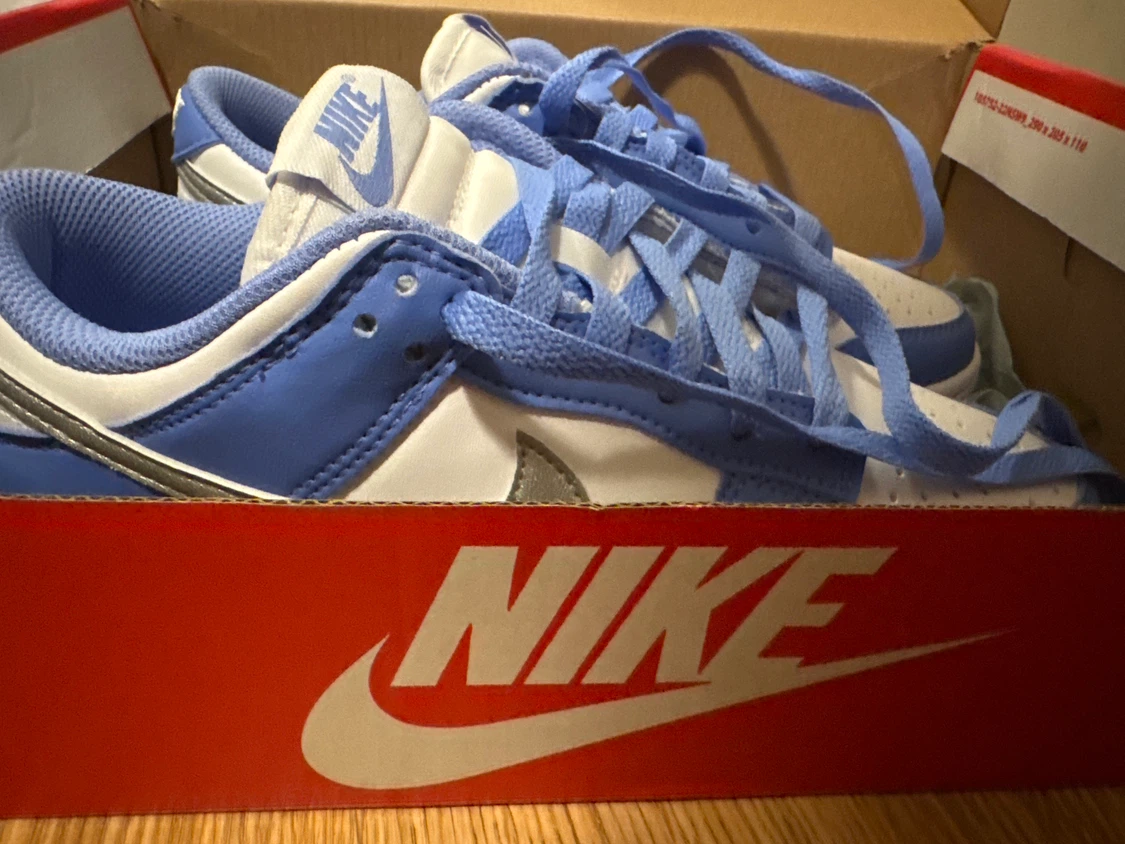Blue and Silver Nike Dunk Low Size 6Y equivalent to 7 women’s - photo 3