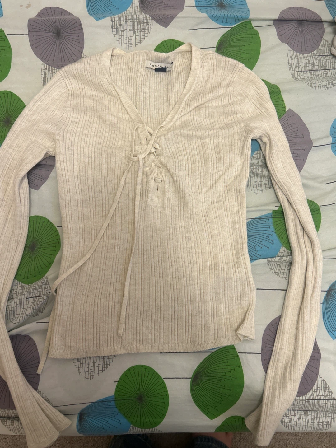 American Eagle Ribbed Lace-Up Sweater