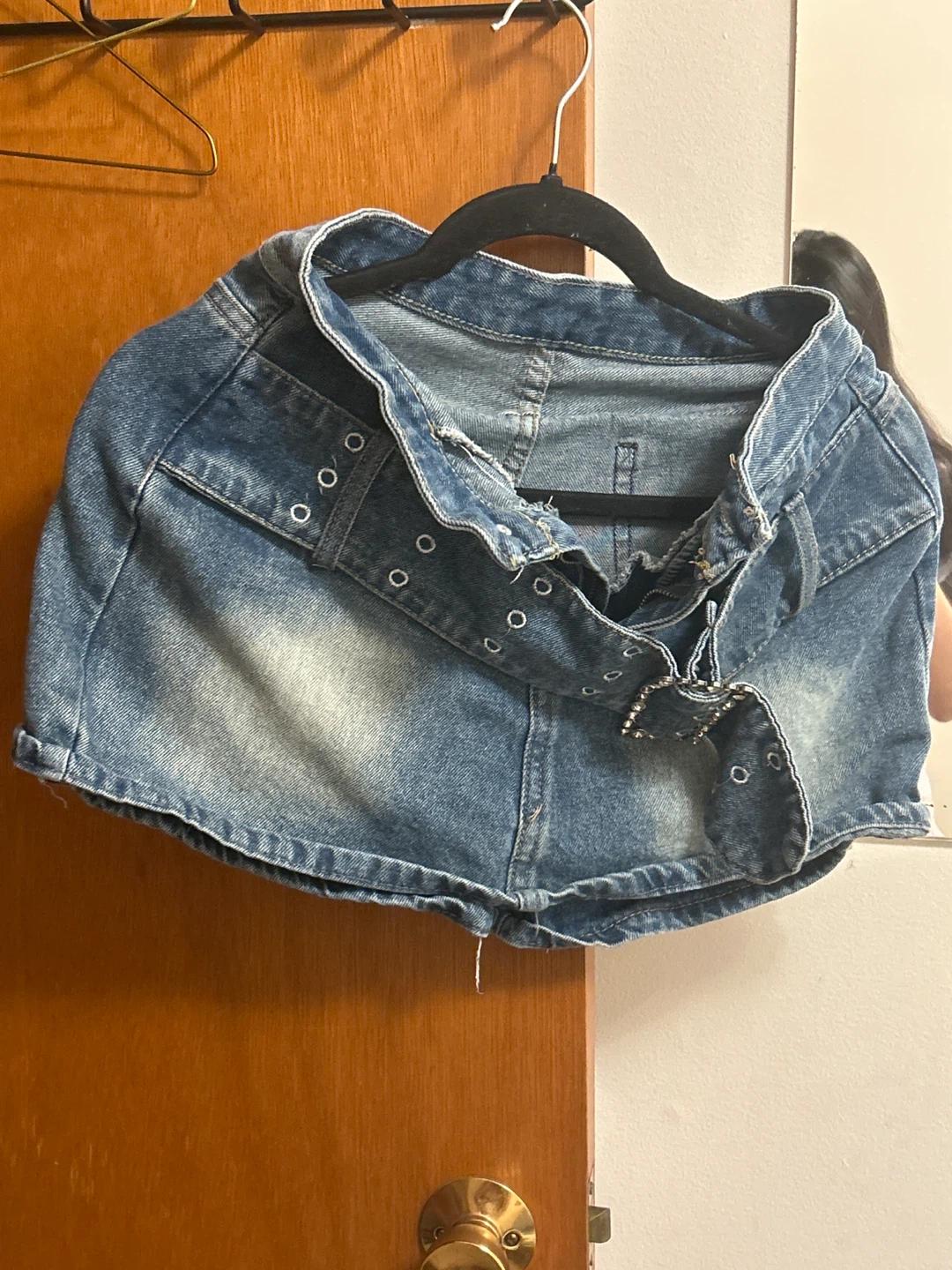 Denim Mini Shorts with Buckle Detail