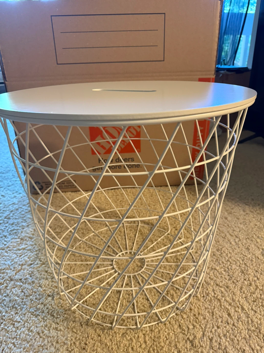 White Wire Basket Side Table - photo 2