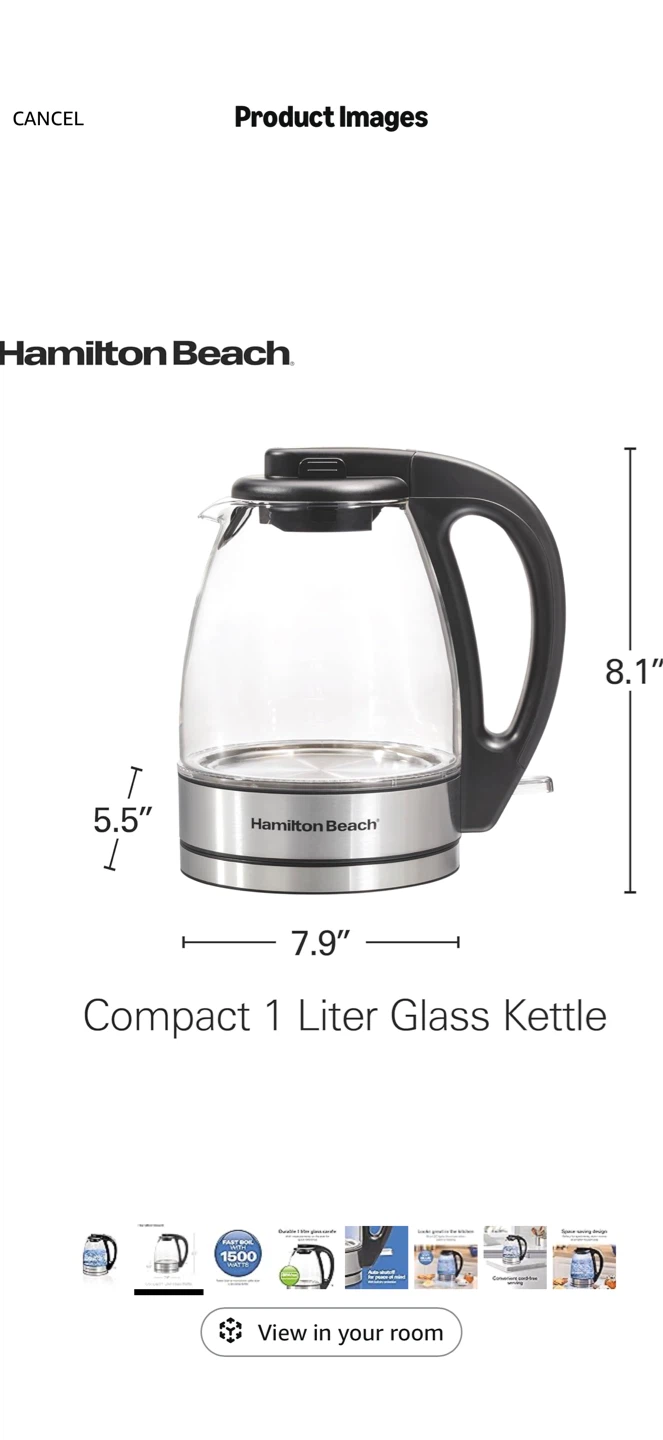Hamilton Beach 1L Glass Electric Kettle | 1500W Fast Boil - photo 2