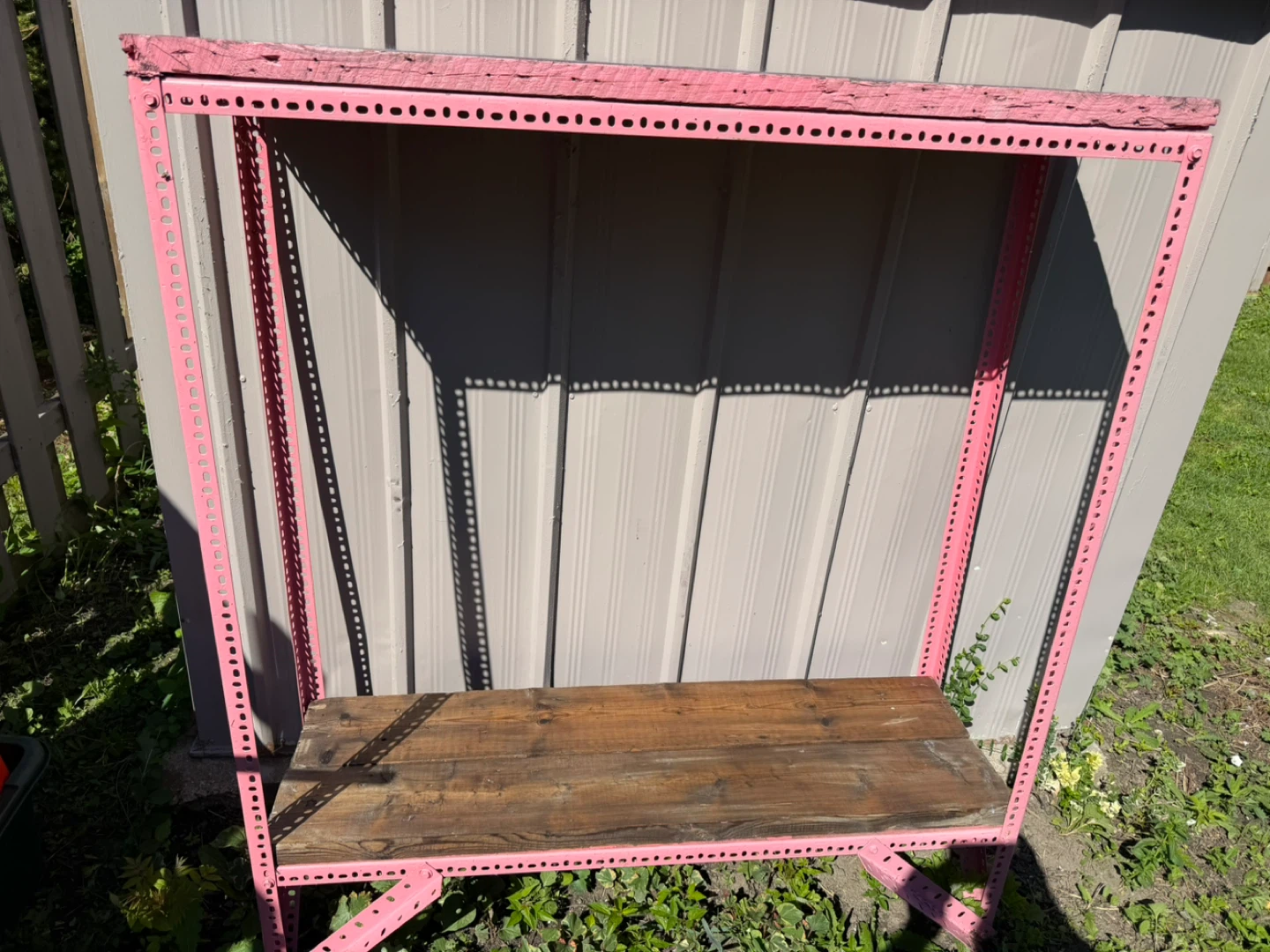 Heavy shelf -Pink Metal and Wood Shelf Unit